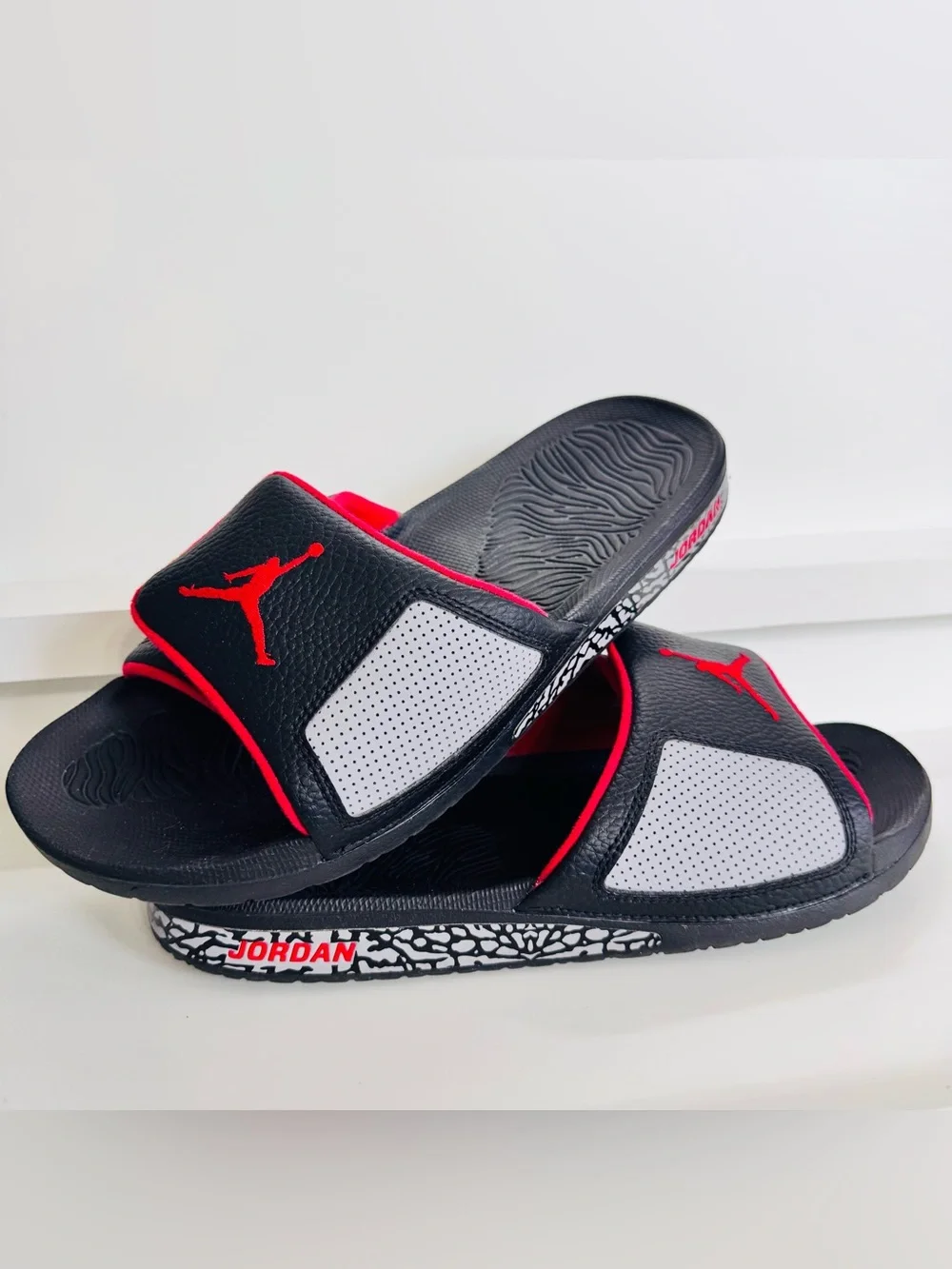 Jordan Hydro 3 Slides Black Cement Red • Men’s 11 • Elephant Print
